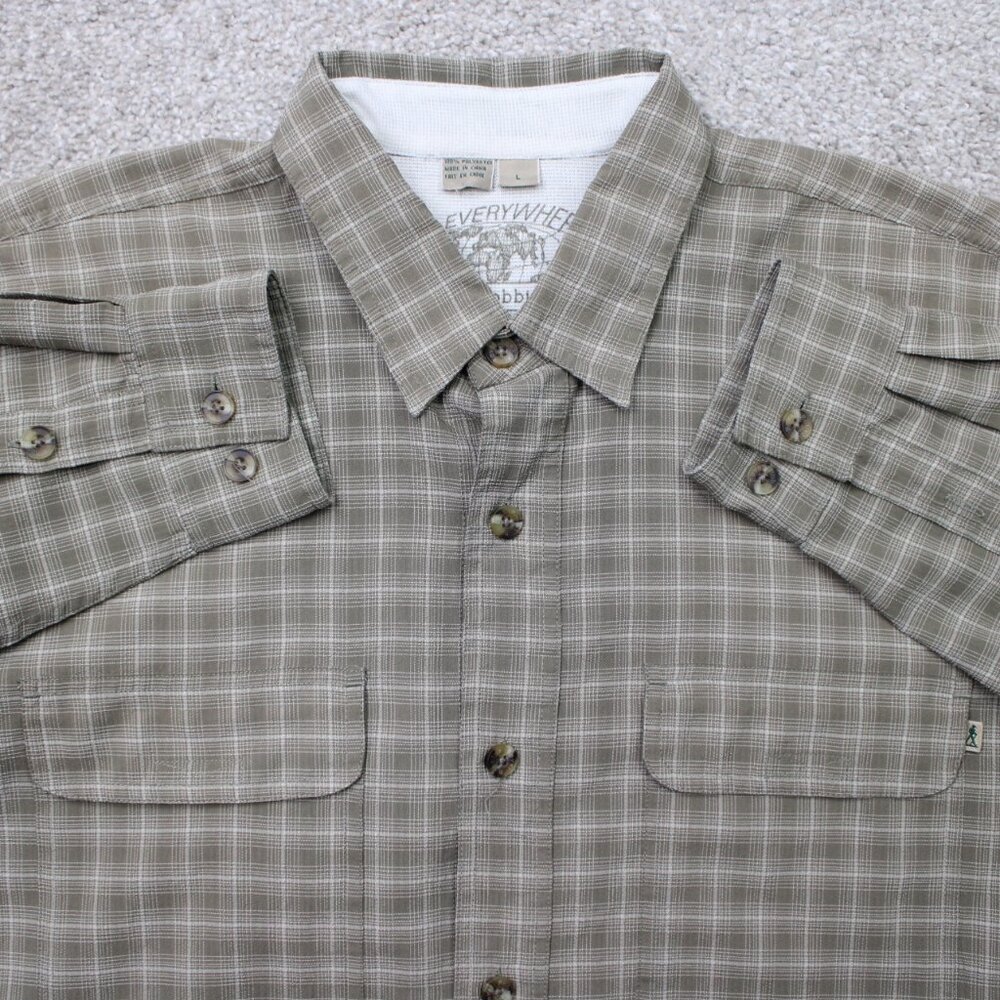 Royal Robbins‎ Shirt Men Large Gray Roll Sleeve Pocket Polyester Long Sleeve